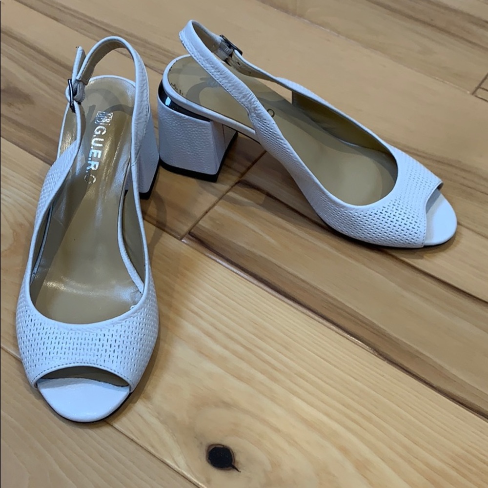 NWOT White Leather Sandals European Block Heel